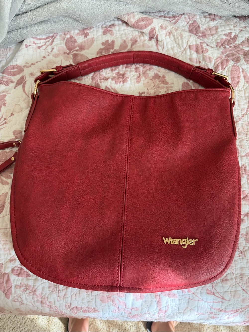 Wrangler Red Leather Shoulder Hobo with Gold Logo